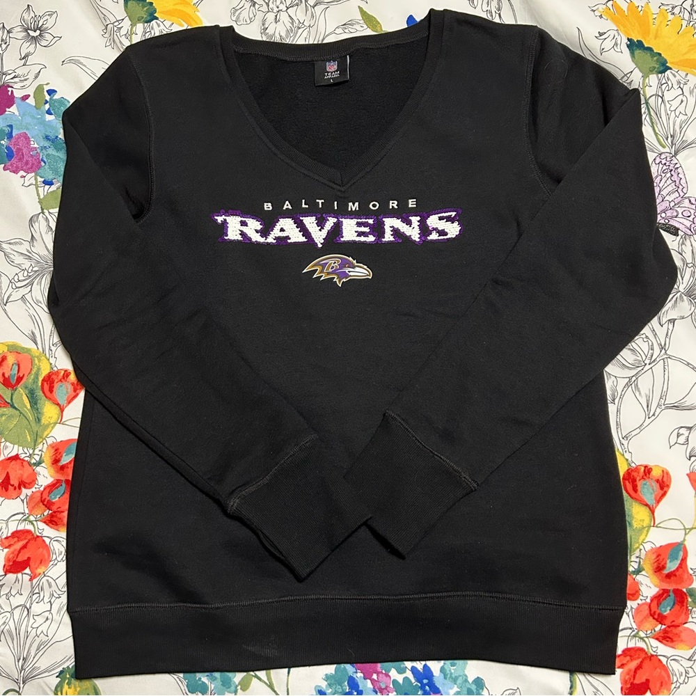 Baltimore Ravens Sequin Logo V-Neck Sweatshirt